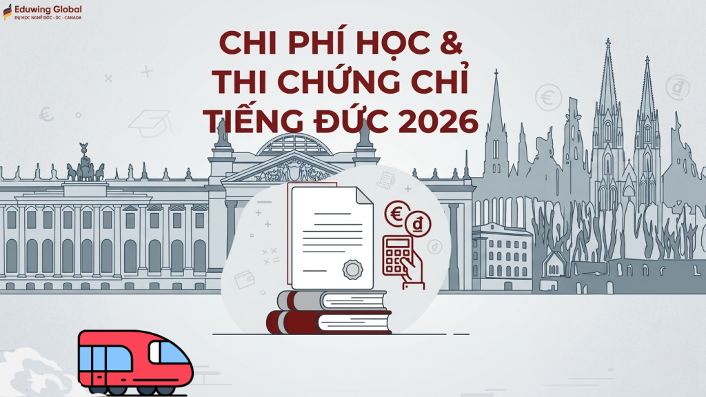 Hình minh họa chi phí học và thi các chứng chỉ tiếng Đức cần thiết cho lộ trình du học năm 2026.