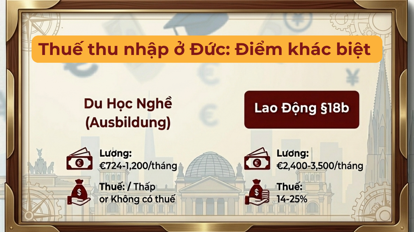 So sánh mức lương và thuế thu nhập giữa diện du học nghề Ausbildung và lao động diện Visa 18b tại Đức.